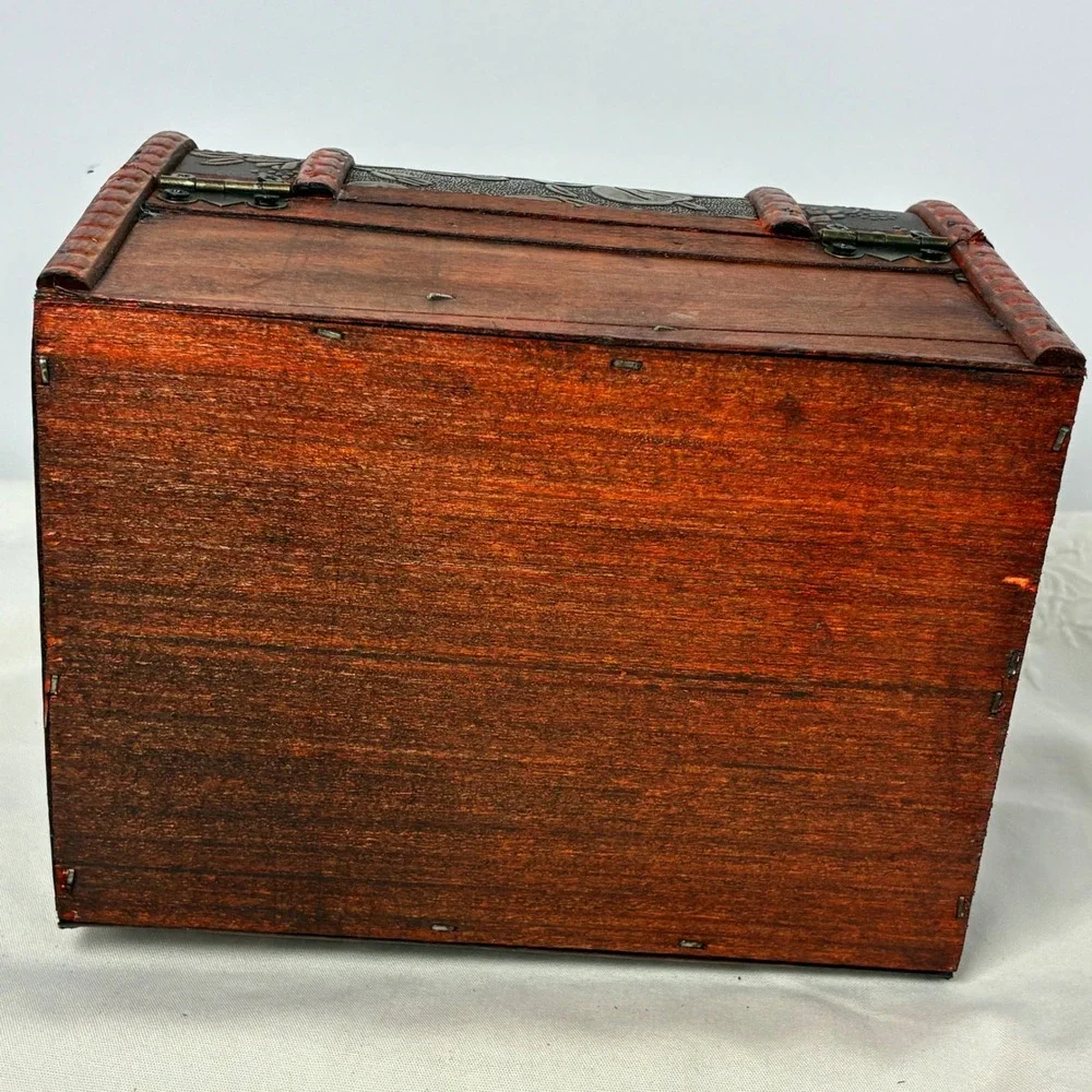 Treasure Chest Floral Embossed Wood Trunk Trinket Keepsake Box Rustic Cottage